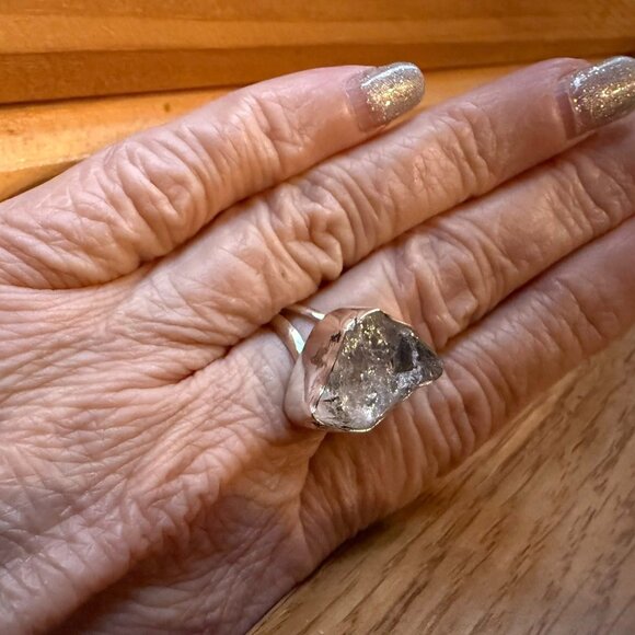Natural Herkimer Diamond (Quartz Crystal) Sterling Silver Ring Size 5.5 - Picture 5 of 6